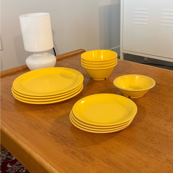 Other - 13pcs Vintage Canary Yellow G.P.L Melmac 304 Plates and Bowls Kitchenware Set